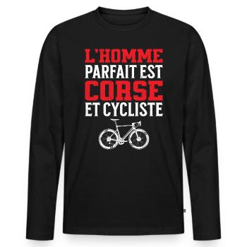 L'Homme Parfait Est Corse Cycliste - T-shirt manches longues Premium bio Homme - noir - Devant - Nico (187cm)
