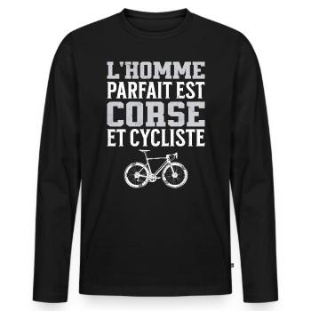 L'Homme Parfait Est Corse Cycliste - T-shirt manches longues Premium bio Homme - noir - Devant - Nico (187cm)