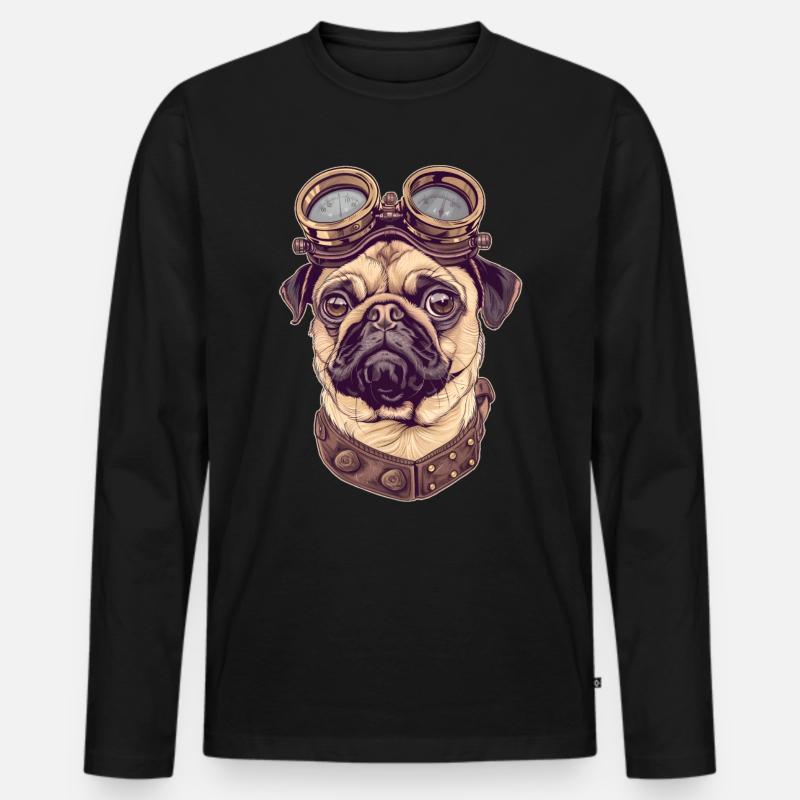 Steampunk Mops - Männer Premium Bio Langarmshirt - Schwarz