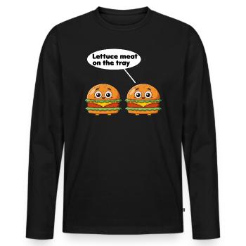 Salatfleisch auf dem Tablett lustiges Burger-Wortspiel - Männer Premium Bio Langarmshirt - Schwarz - Vorne - Nico (187cm)