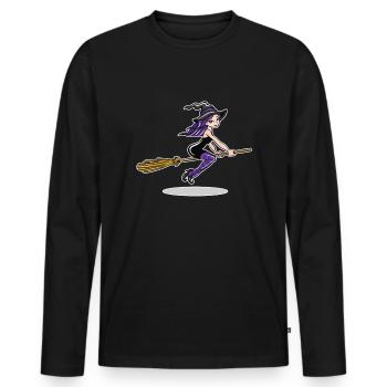 Witch On Broom - Men's Premium Organic Long Sleeve Shirt - black - Front - Nico (187cm)