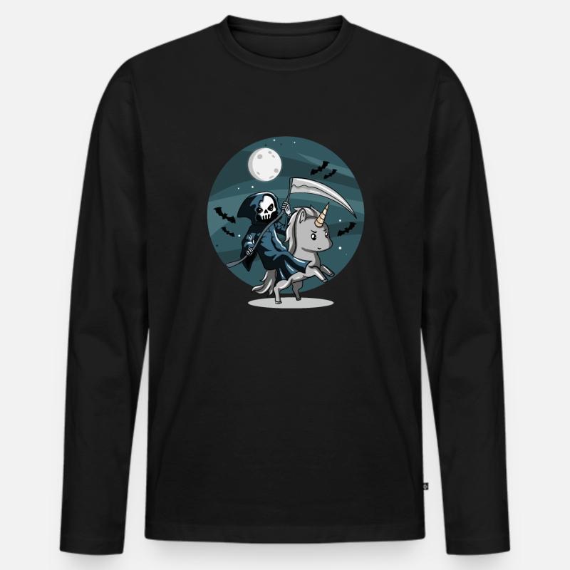 Einhorn-Reaper - Männer Premium Bio Langarmshirt - Schwarz