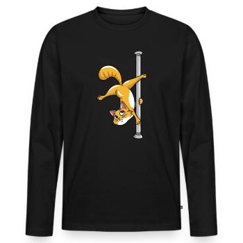 Pole Dancing Cat - T-shirt manches longues Premium bio Homme - noir - Devant - Nico (187cm)