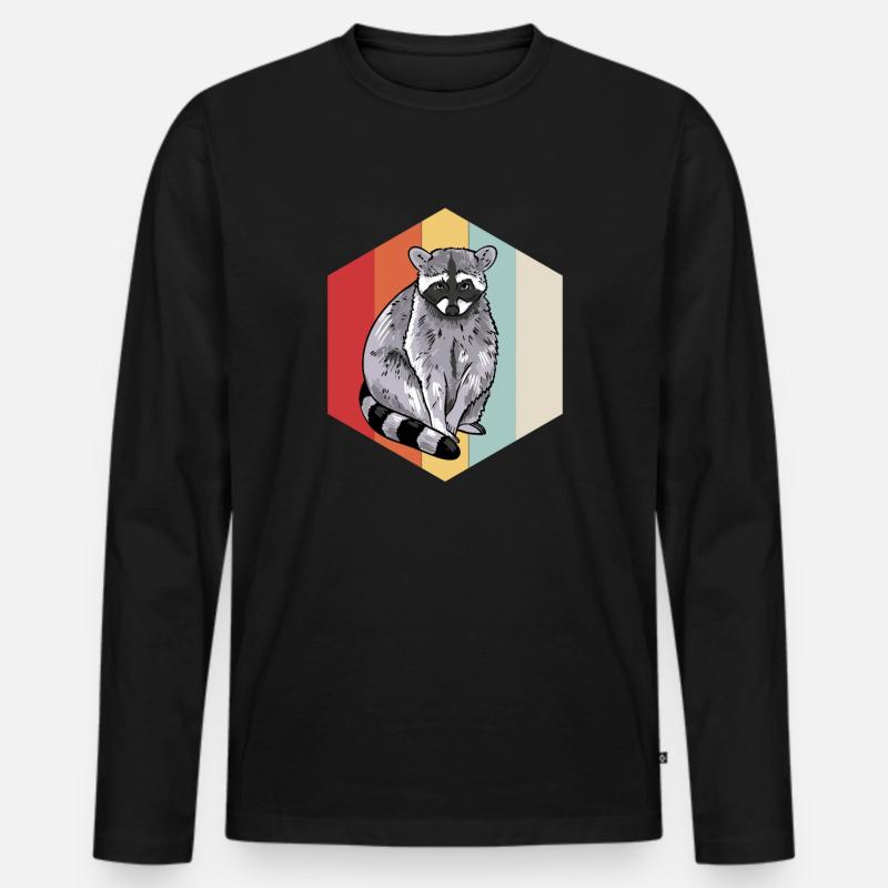 Retro Waschbär - Männer Premium Bio Langarmshirt - Schwarz