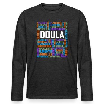 Doula Worte - Männer Premium Bio Langarmshirt - Anthrazit meliert - Vorne - Nico (187cm)
