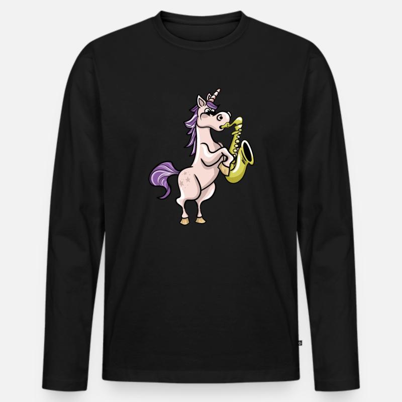 Saxophonist Einhorn - Männer Premium Bio Langarmshirt - Schwarz