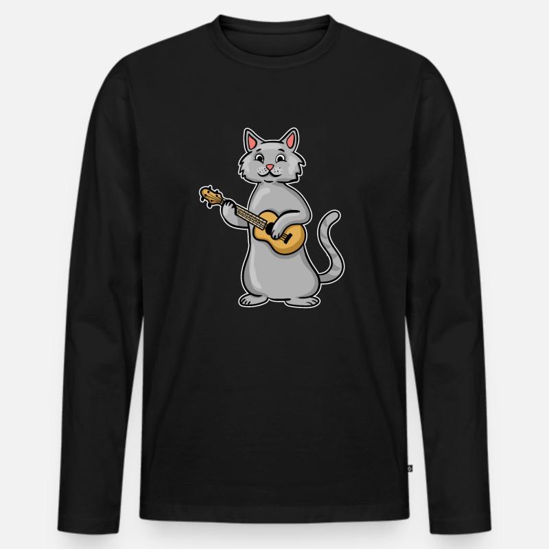 Ukulele Cat - Männer Premium Bio Langarmshirt - Schwarz