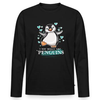 I Just Really Like Penguins - Men's Premium Organic Long Sleeve Shirt - black - Front - Nico (187cm)