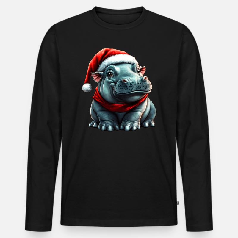 Weihnachtsmann Nilpferd - Männer Premium Bio Langarmshirt - Schwarz