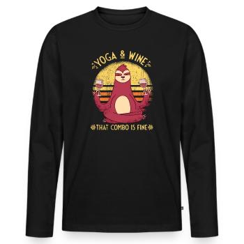 Yoga et vin Idée de cadeau - T-shirt manches longues Premium bio Homme - noir - Devant - Nico (187cm)