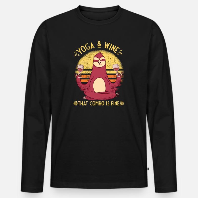 Yoga und Wein Geschenkidee - Männer Premium Bio Langarmshirt - Schwarz