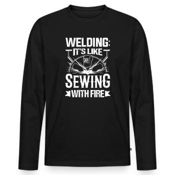 Welder Welding Is Like Sewing With Fire Metal Work - Men's Premium Organic Long Sleeve Shirt - black - Front - Nico (187cm)