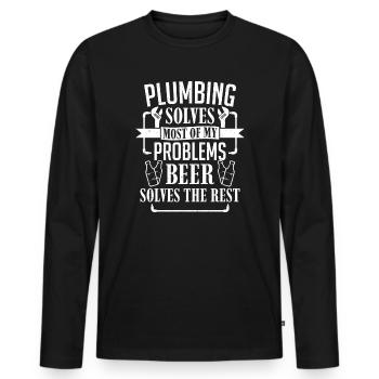 Funny Plumber Plumbing Solves Problem Beer Men - Men's Premium Organic Long Sleeve Shirt - black - Front - Nico (187cm)