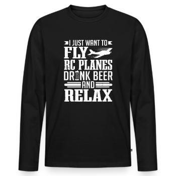 Aviation Model Fly Rc Planes Drink Beer RC Plane - Men's Premium Organic Long Sleeve Shirt - black - Front - Nico (187cm)