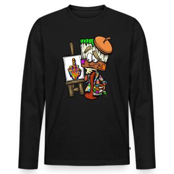 Painters Paint Brush Easel Middle Finger Painting - Men's Premium Organic Long Sleeve Shirt - black - Front - Nico (187cm)