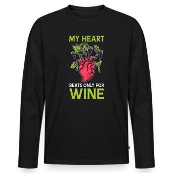Buveur de vin Mon cœur ne bat que pour l’amateur de vin - T-shirt manches longues Premium bio Homme - noir - Devant - Nico (187cm)