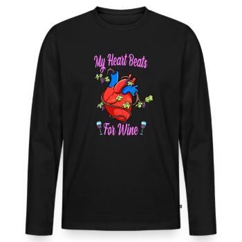 Buveur de vin Mon cœur ne bat que pour l’amateur de vin - T-shirt manches longues Premium bio Homme - noir - Devant - Nico (187cm)