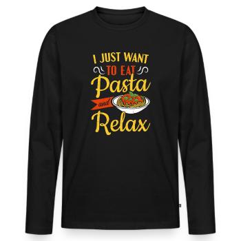 Ich möchte nur Pasta essen und Pasta entspannen - Männer Premium Bio Langarmshirt - Schwarz - Vorne - Nico (187cm)