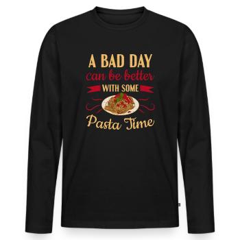 Ein schlechter Tag kann mit etwas Pasta-Pasta besser sein - Männer Premium Bio Langarmshirt - Schwarz - Vorne - Nico (187cm)