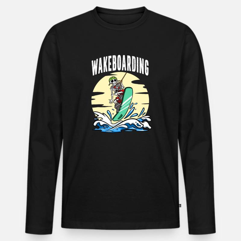 Wakeboarding Skelett Wakeboarder Wakeboard - Männer Premium Bio Langarmshirt - Schwarz