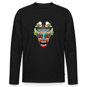 Tiki Head Tiki Hawaiian Hawaii Luau - Men's Premium Organic Long Sleeve Shirt - black - Front - Nico (187cm)