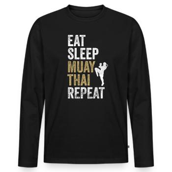 Essen Schlaf Muay Thai Boxen Tee Vintage Muay Thai - Männer Premium Bio Langarmshirt - Schwarz - Vorne - Nico (187cm)