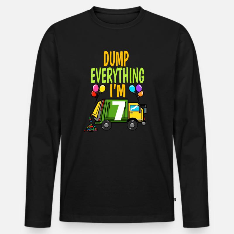 Müllwagen Geburtstag Kinder Junge 7. Geburtstag Party - Männer Premium Bio Langarmshirt - Schwarz