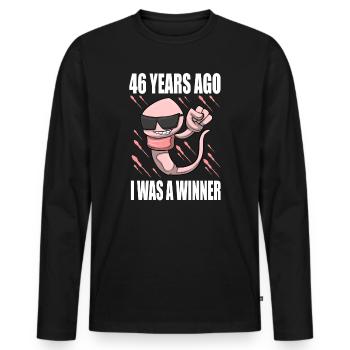 Homme Sperme Anniversaire 46 ans - T-shirt manches longues Premium bio Homme - noir - Devant - Nico (187cm)