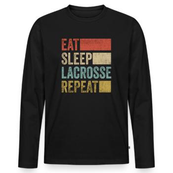 Retro Eat Sleep Lacrosse Répéter la crosse - T-shirt manches longues Premium bio Homme - noir - Devant - Nico (187cm)