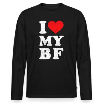 Distressed I Heart My Boyfriend Apparel I Love My - Men's Premium Organic Long Sleeve Shirt - black - Front - Nico (187cm)