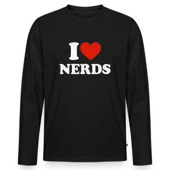 Femmes J’aime Nerds Tenue Détresse I Coeur - T-shirt manches longues Premium bio Homme - noir - Devant - Nico (187cm)