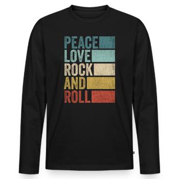 Vintage Retro Peace Love Rock And Roll - Men's Premium Organic Long Sleeve Shirt - black - Front - Nico (187cm)