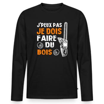 J peux pas je dois faire du bois - T-shirt manches longues Premium bio Homme - noir - Devant - Nico (187cm)