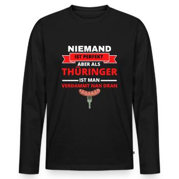 Thüringen Thüringer Bratwurst Bundesland humorvoll - Männer Premium Bio Langarmshirt - Schwarz - Vorne - Nico (187cm)