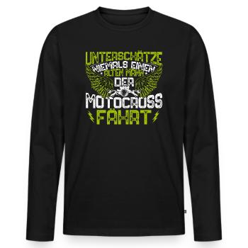Unterschätze niemals einen alten Mann der Motoc... - Männer Premium Bio Langarmshirt - Schwarz - Vorne - Nico (187cm)