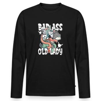 bad ass old lady - crazy unicorn unicorn - Men's Premium Organic Long Sleeve Shirt - black - Front - Nico (187cm)
