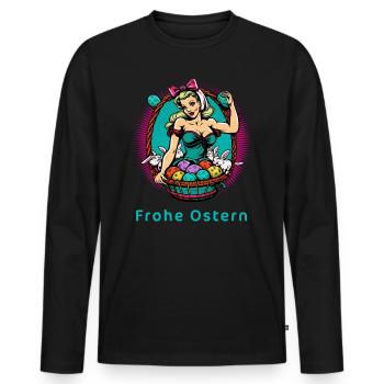 Frohe Ostern - Frau Hase Osterhase Osterei Pop Art - Männer Premium Bio Langarmshirt - Schwarz - Vorne - Nico (187cm)
