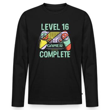 Niveau 16 complète 16 Ans Gamer Level 16 Complete - T-shirt manches longues Premium bio Homme - noir - Devant - Nico (187cm)