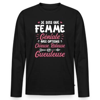 Chieuse gueuleuse grouch humorous femme géniale - Men's Premium Organic Long Sleeve Shirt - black - Front - Nico (187cm)