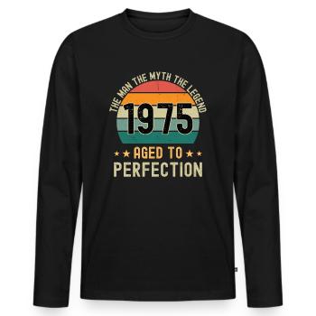 L’homme Le mythe La légende 1975 La perfection vieillie - T-shirt manches longues Premium bio Homme - noir - Devant - Nico (187cm)