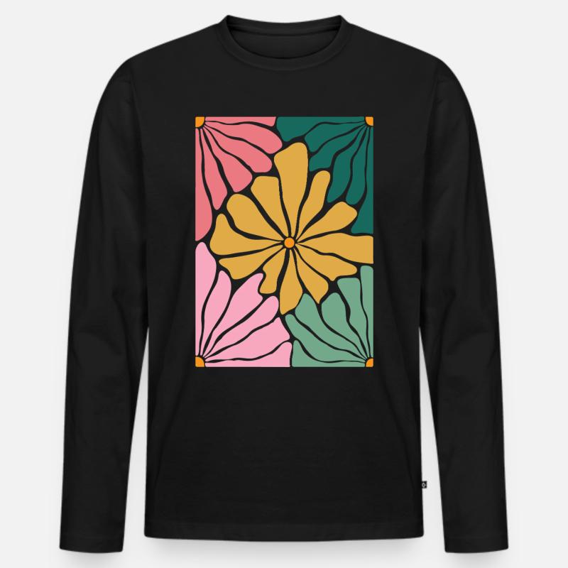 Boho Flowers - Männer Premium Bio Langarmshirt - Schwarz