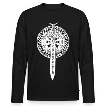 Viking sword and shield (white) - Men's Premium Organic Long Sleeve Shirt - black - Front - Nico (187cm)