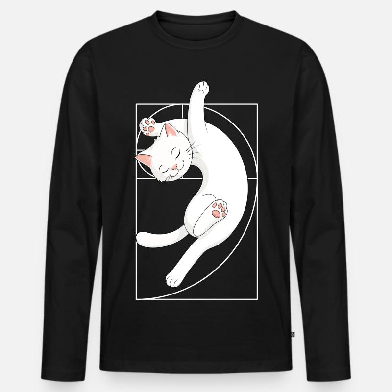 Fibonacci-Spirale Katze - Männer Premium Bio Langarmshirt - Schwarz