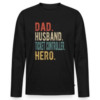 Contrôleur de billets Papa Husband Hero - T-shirt manches longues Premium bio Homme - noir - Devant - Nico (187cm)