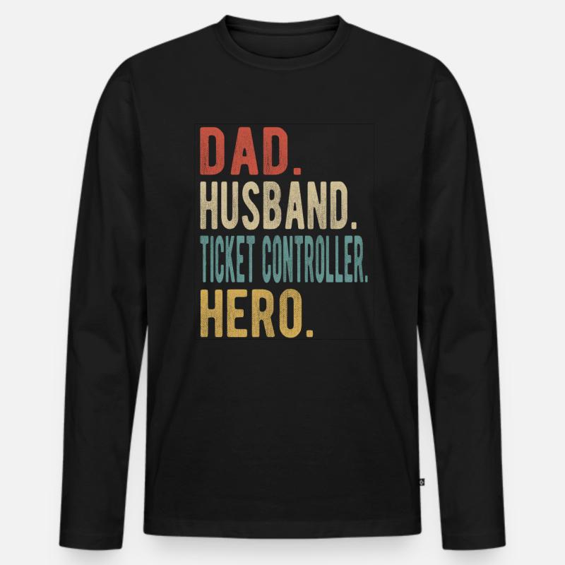 Ticketcontroller Papa Ehemann Held - Männer Premium Bio Langarmshirt - Schwarz
