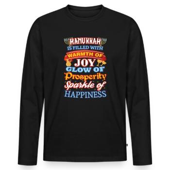 Hanukkah Bonheur Joie Prospérité Bonheur - T-shirt manches longues Premium bio Homme - noir - Devant - Nico (187cm)