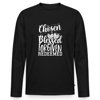 Christian Gift Chosen Blessed Forgiven Redeemed - Men's Premium Organic Long Sleeve Shirt - black - Front - Nico (187cm)