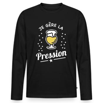 je gère la pression alcool bière cadeau humour - T-shirt manches longues Premium bio Homme - noir - Devant - Nico (187cm)