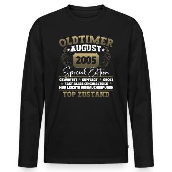 Oldtimer August 2005 17. Geburtstag Geschenk Fun - Männer Premium Bio Langarmshirt - Schwarz - Vorne - Nico (187cm)