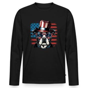 Patriotic Dog American Flag Patriot - Men's Premium Organic Long Sleeve Shirt - black - Front - Nico (187cm)